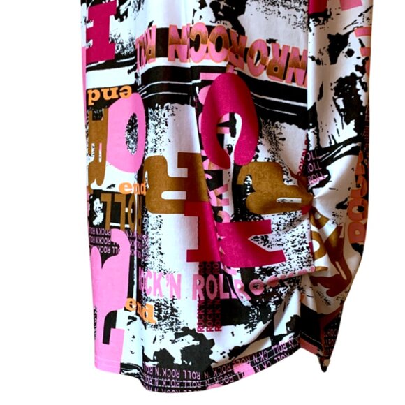 LOBO / Pink B&W - Graphic Print Women's Top Tunic short sleeves/ Large - Picture 5 of 12
